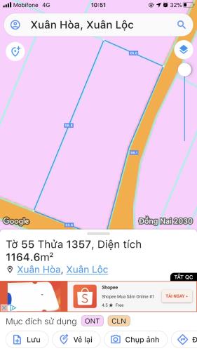 Bán đất gần QL1A -24*55=1165M2, 100Thổ Cư, Xuân Hòa - Xuân Lộc-Đồng Nai, 2 Mặt Tiền