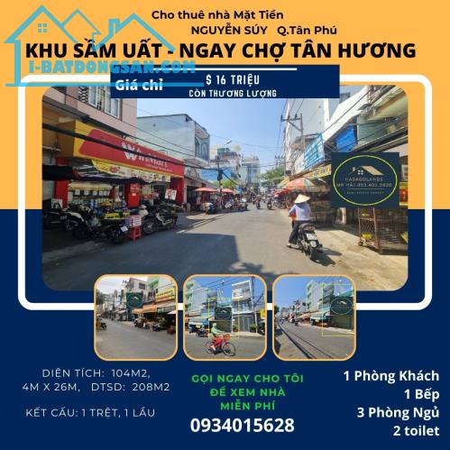 Cho thuê nhà mặt tiền Nguyễn Súy 104m2, 1Lầu, 16 triệu - cạnh CHỢ Tân Hương - 4