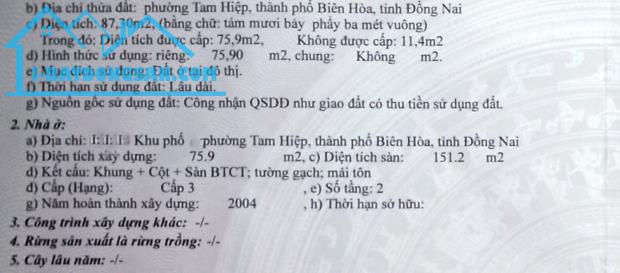 BÁN LỖ NHÀ ĐẤT TAM HIỆP 1TRỆT 1LẦU SỔ HỒNG THỔ CƯ ĐƯỜNG RỘNG BUÔN BÁN - 1