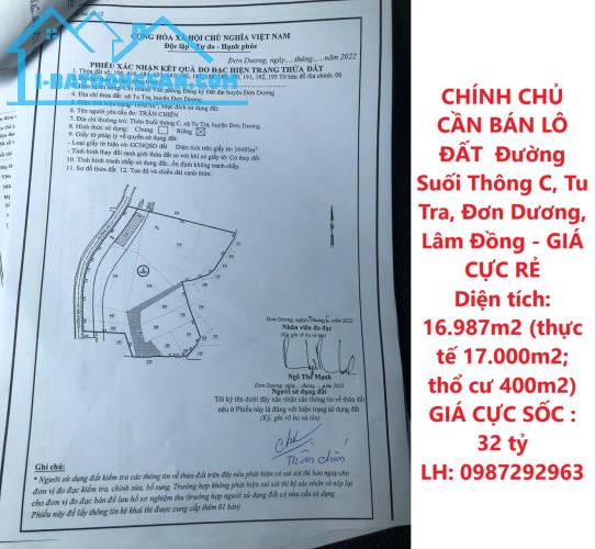 CHÍNH CHỦ CẦN BÁN LÔ ĐẤT  Đường Suối Thông C, Tu Tra, Đơn Dương, Lâm Đồng - GIÁ CỰC RẺ