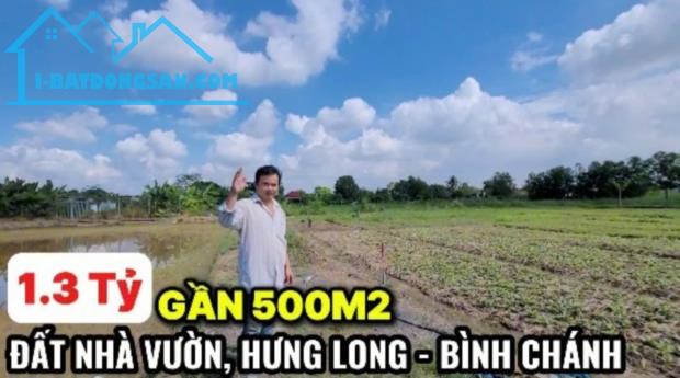 Nhỉnh 1 tỷ, hẻm xe hơi, bán gần 500m2 đất nhà vườn, sổ riêng gần chợ hưng long, bình chánh - 1