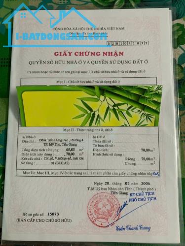 CHÍNH CHỦ BÁN NHÀ Vị Trí Đẹp Tại số 196A Trần Hưng Đạo, Phường 4, Tp Mỹ Tho, Tiền Giang