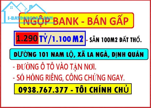 Chị gái ngộp Bank - Bán nhanh 1,290 tỷ/1.100m2 sẵn 100m2 đất thổ ngay đường 101 xã La Ngà