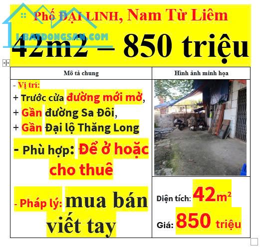 Phố ĐẠI LINH, Nam Từ Liêm 42m2 – 850 triệu - 2