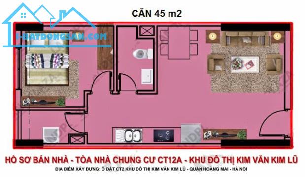 Chính chủ cần bán căn hộ 1 ngủ 45m, hướng đông Nam, đã có sổ tại tòa CT12A KDT Kim Văn Kim - 2