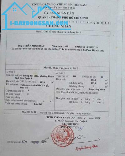 Bán Nhà Mặt Tiền 256 Bùi Viện, Phường Phạm Ngũ Lão, Quận 1 DT 7x19m 2 tầng 50 tỷ