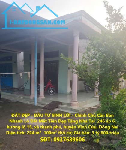 ĐẤT ĐẸP - ĐẦU TƯ SINH LỜI - Chính Chủ Cần Bán Nhanh Lô Đất Măt Tiền Đẹp Tặng Nhà Tại Đồng