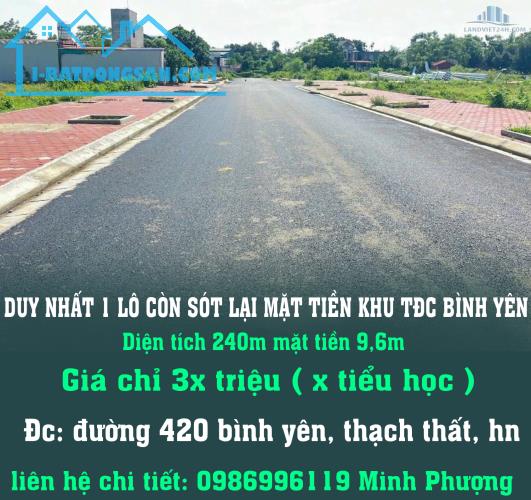 DUY NHẤT 1 LÔ CÒN SÓT LẠI MẶT TIỀN KHU TĐC BÌNH YÊN