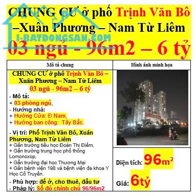 BÁN CHUNG CƯ ở phố Trịnh Văn Bô –Xuân Phương – Nam Từ Liêm 03 ngủ - 96m2 – 6 tỷ - 4