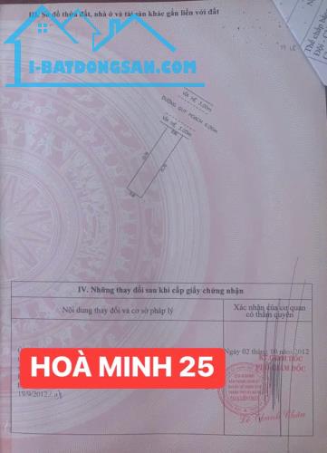 BÁN ĐẤT ĐƯỜNG HOÀ MINH 25-KHU B PHƯƠNG TRANG HOÀ MINH-LIÊN CHIỂU