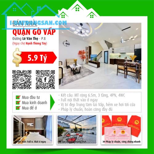 ✅ Bán nhà VIP Gò Vấp - 6.5m nở hậu 6.9m - 3 tầng - Full nội thất - Giá cực tốt - 3