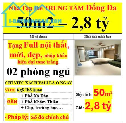 Nhà Tập thể TRUNG TÂM Đống Đa 50m2 – 2,8 tỷ - TẶNG FULL NỘI THẤT