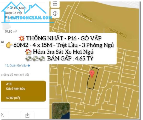 💥THỐNG NHẤT - P16 - TRUNG TÂM GÒ VẤP - 60M2 ĐẤT x 2 TẦNG - CHỈ 4,65 TỶ - SỔ ĐẸP KO QH - 5