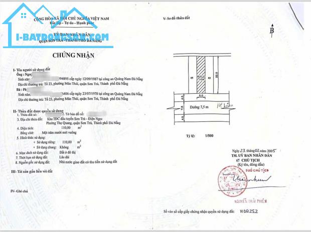 Chính chủ bán lô đất 110M mặt tiền 7M5 NGUYỄN LÂM ( Khu đầu tuyến SƠN TRÀ )