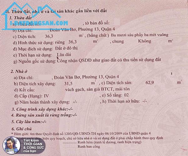 BÁN NHÀ ĐOÀN VĂN BƠ. 36M2. 3MX12.4M. 2 TẦNG.NHÀ 2 PHÒNG NGỦ. SÁT MẶT ĐƯỜNG. TIỆN ĐI LÀM Q1 - 1