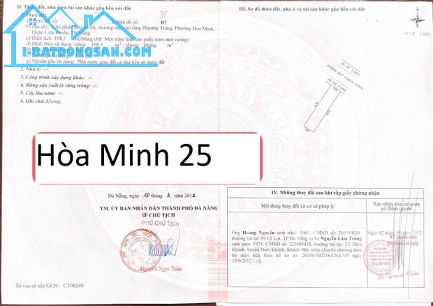 Bán đất đường Hòa Minh 25 (trục thông Nguyễn Sinh Sắc) lô sạch , 109m2 giá 4tyx - 4