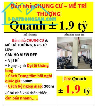 Bán nhà CHUNG CƯ – MỄ TRÌ THƯỢNG Quanh ± 1.9 tỷ