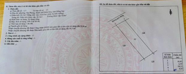 Bán đất cư xá Phúc Hải - Hồ Hòa, Tân Phong, Biên Hòa: 4,5 x 18,3m, giá: 3,25 tỷ.