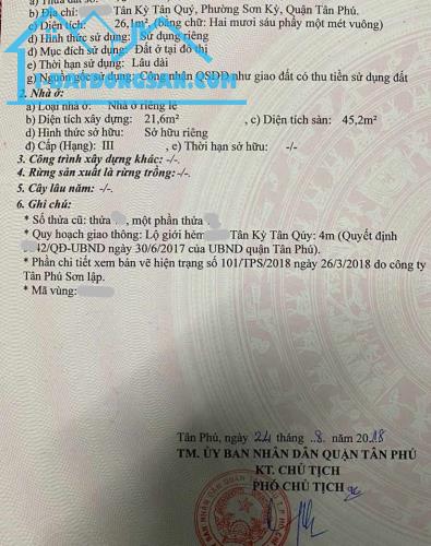 26m2 Tân Kỳ Tân Quý SHR 2ty1, hẻm ba gác