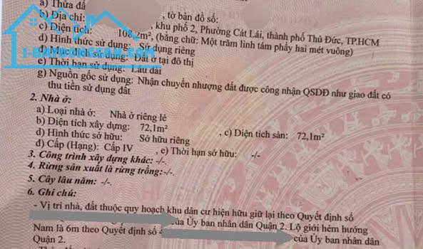 Bán nhà hẻm đường 30 phường cát lái quận 2 Khu ko xe cont gần chợ Cây Xoài ngang 7m. giáTL