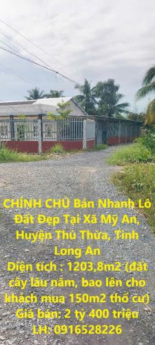 CHÍNH CHỦ Bán Nhanh Lô Đất Đẹp Tại Xã Mỹ An, Huyện Thủ Thừa, Tỉnh Long An