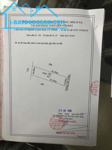 Bán gấp 10x41m thổ cư xã Hòa Khánh Đông. Giá 1 ty 250 triệu/ sổ hồng riêng. đường pê tông - 2