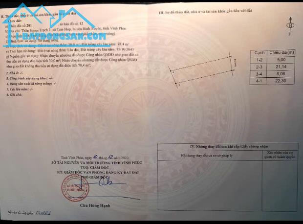 CHÍNH CHỦ CẦN BÁN THỬA ĐẤT, NHÀ Ở VÀ TÀI SẢN KHÁC GẮN LIỀN VỚI ĐẤT TẠI BÌNH XUYÊN VĨNH