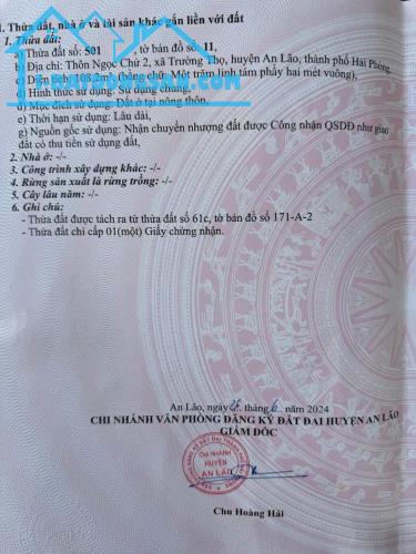 CHÍNH CHỦ CẦN BÁN LÔ ĐẤT  Vị Trí Đắc Địa Tại  xã Trường Thọ, huyện An Lão, TP Hải Phòng-