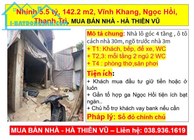 Nhỉnh 5.5 tỷ, 142.2 m2, Vĩnh Khang, Ngọc Hồi, Thanh Trì, MUA BÁN NHÀ - HÀ THIÊN VŨ - 1