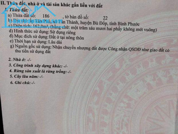 Chính Chủ Cần Bán Lô Đất Vị Trí Đắc Địa Tại  Xã Tân Thành, Huyện Bù Đốp, Bình Phước