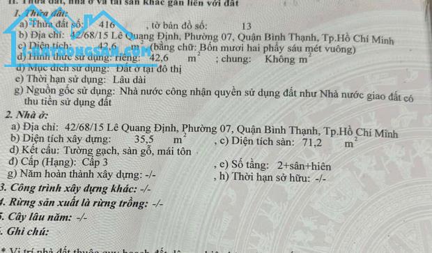 Nhà 2 tầng 4x11m 42/68/15 Lê Quang Định 4.6 tỷ - 1