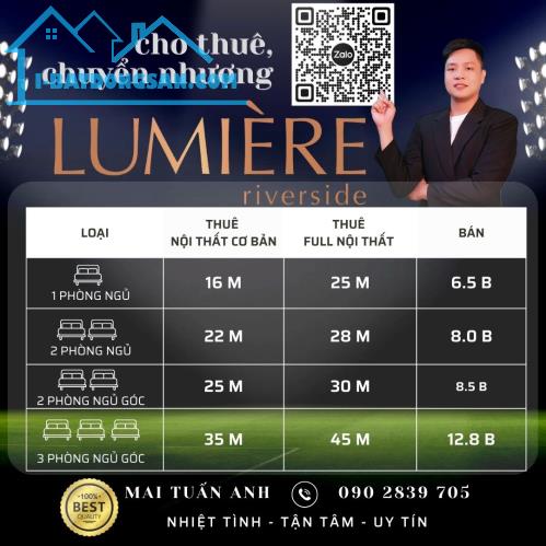 Cho thuê căn hộ Lumiere Riverside 3PN 93m², Full Nội thất, Tầng cao View đẹp, giá 40 tr/th - 4