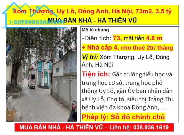 Xóm Thượng, Uy Lỗ, Đông Anh, Hà Nội, 73m2, 3,5 tỷ, MUA BÁN NHÀ - HÀ THIÊN VŨ - 4