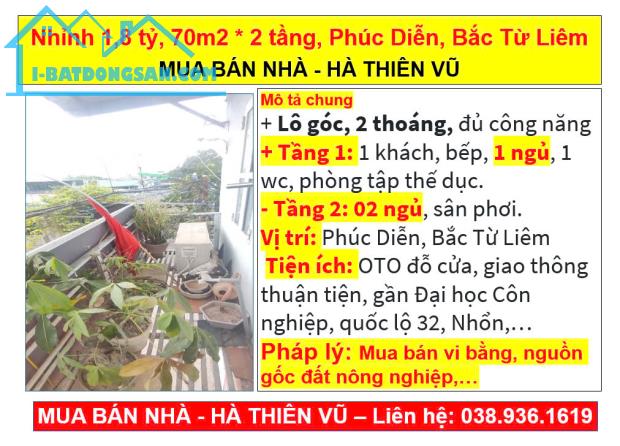 Nhỉnh 1,8 tỷ, 70m2 * 2 tầng, Phúc Diễn, Bắc Từ Liêm, MUA BÁN NHÀ - HÀ THIÊN VŨ - 4