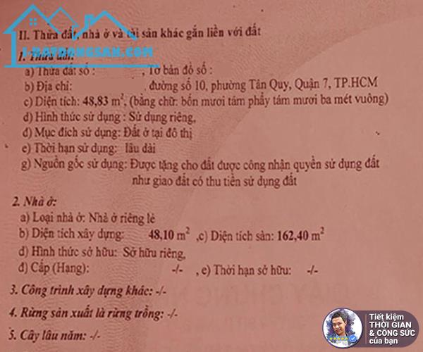 BÁN NHÀ HẺM XE HƠI PHƯỜNG TÂN QUY. 50M2. 4 TẦNG CHỦ LÂU ĐỜI. 4MX12M. NỞ HẬU. KHU DÂN TRÍ - 8