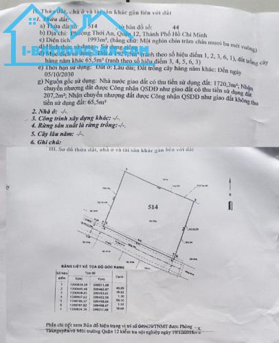 QUẬN 12, ĐẤT THỔ CƯ, THỚI AN 17A, TS 50x40m 1993m2, CHỈ 66 TỶ