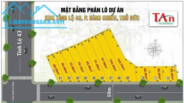 Bán đất Thủ Đức phường Bình Chiểu. Dt 50,3 m2 (6,77m x 7.5m). Đường trước đất 7m.