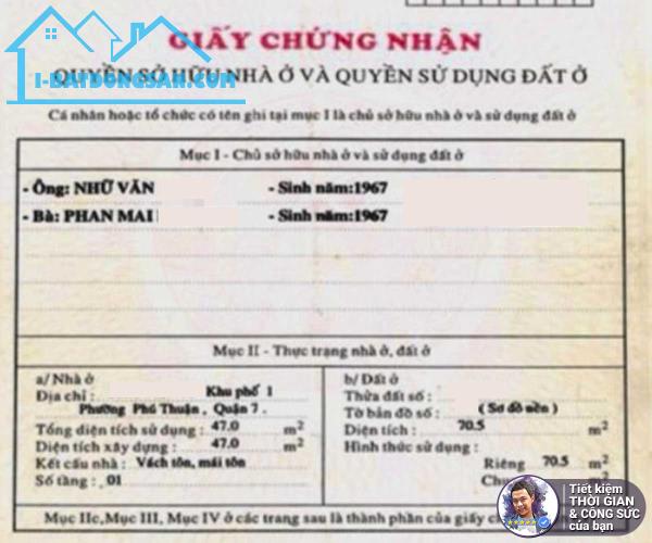 BÁN NHÀ NGUYỄN VĂN QUỲ. 71M2. 4.7MX15M. HẺM GẦN 3M. NHÀ 2 TẦNG MỚI ĐẸP. KHU DÂN TRÍ - 1