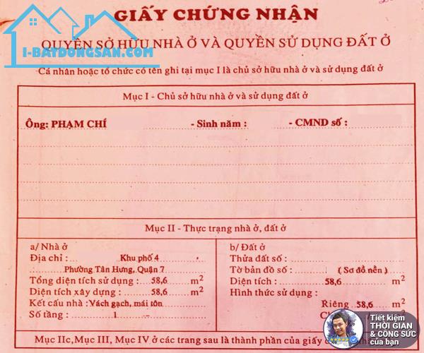 BÁN NHÀ TRẦN XUÂN SOẠN. VỪA Ở KINH DOANH VỪA CÓ PHÒNG TRỌ. 58M2. HẺM 3.3M. SÁT QUẬN 1 - 1