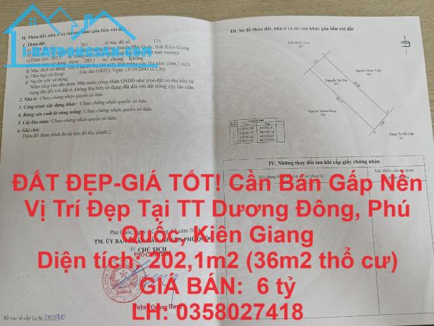 ĐẤT ĐẸP-GIÁ TỐT! Cần Bán Gấp Nền Vị Trí Đẹp Tại TT Dương Đông, Phú Quốc, Kiên Giang