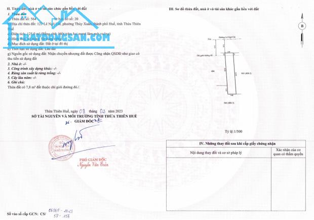 Bán đất 125m2 mặt tiền đường Lê Ngô Cát, phường Thủy Xuân, TP. Huế, chỉ 3,75 tỷ