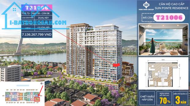 Bán căn hộ góc Dual Key tầng 10 view cầu Rồng tại Sun Ponte Residence