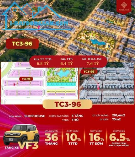 Bán Căn Shophouses TC3-96 VINHOMES GOLDEN AVENUE MÓNG CÁI, Quảng Ninh. GIÁ RẺ NHƯ CHUNG CƯ