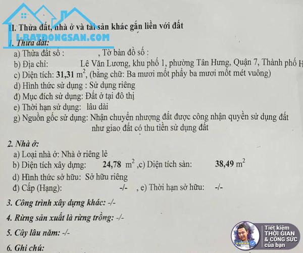 BÁN NHÀ HẺM LÊ VĂN LƯƠNG. 4MX8M. HẺM 3M. NHÀ 2 TẦNG. KHÔNG CHÚT QUI HOẠCH. SÁT LOTTE MART - 2