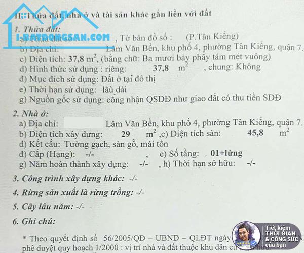 BÁN NHÀ 30 LÂM VĂN BỀN. 37M2. NHÀ MỚI 2 TẦNG. 2 PHÒNG NGỦ. HẺM THÔNG. KHÔNG BỊ QUI HOẠCH - 2