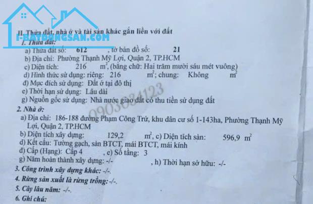 Bán nhà mặt tiền 186 - 188 Phạm Công Trứ P. Thạnh Mỹ Lợi Quận 2 dt 216m2 ngang 12m