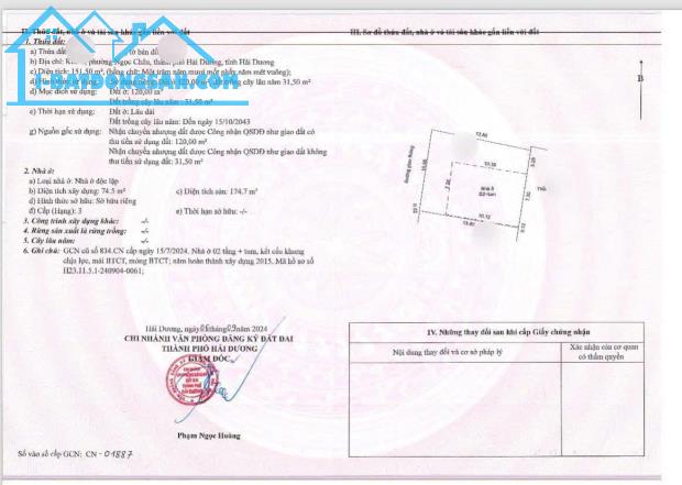 Bán căn biệt thự mini 2.5 tầng ngõ phố phường Ngọc Châu, TP HD, 151.5m2, mt hơn 10m, sân c - 3