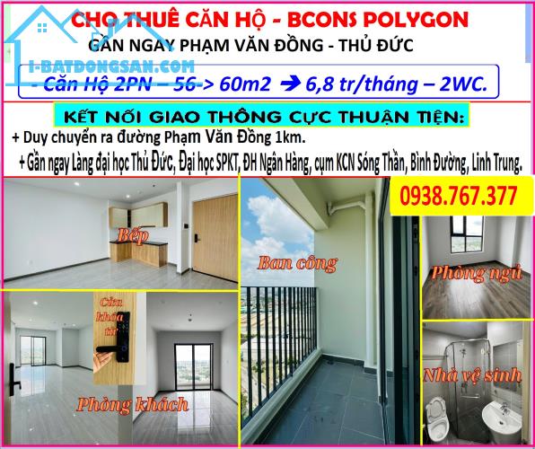 6,8 tr/tháng căn 2PN, tại chung cư Bcons Polygon ngay KCN Bình Đường, Bình Dương