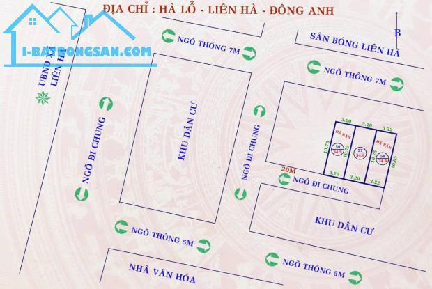 Diện tích: 35m2 
 Mặt tiền: 3.20m Vuông vắn 
Đất thuộc thôn Hà Lỗ xã Liên Hà khu vực rất