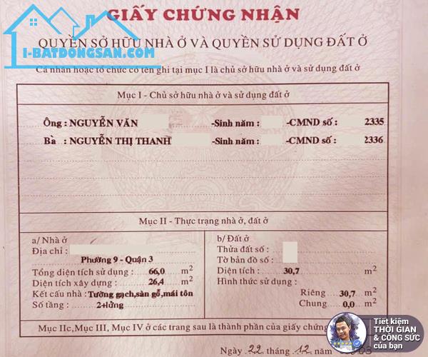 BÁN NHÀ NGUYỄN THÔNG. 31M2. 3.5MX9.1M. HẺM 3M. HẺM THÔNG. KHÔNG BỊ QUI HOẠCH. SÁT ĐƯỜNG - 3